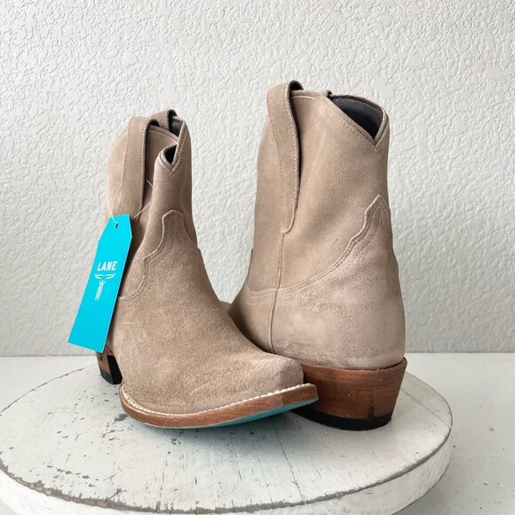 Lane EMMA JANE Womens Cowboy Bootie 7 Latte Suede Western Cowgirl Short Boots